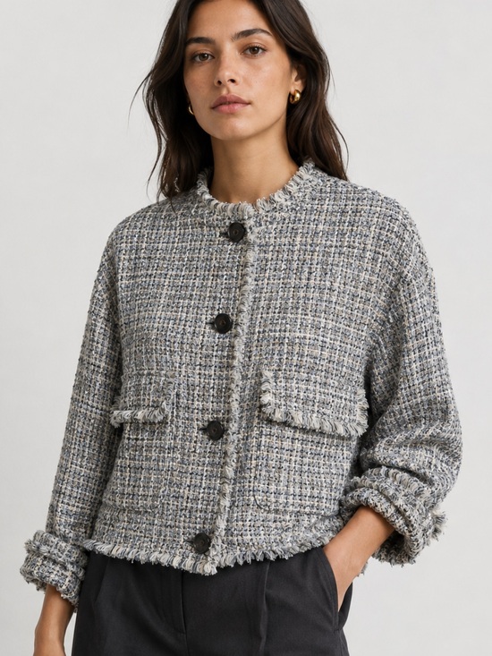 Massimo Dutti Jackets & Blazers - Massimo Dutti Tweed Jacket in Black, Cream and Light Blue